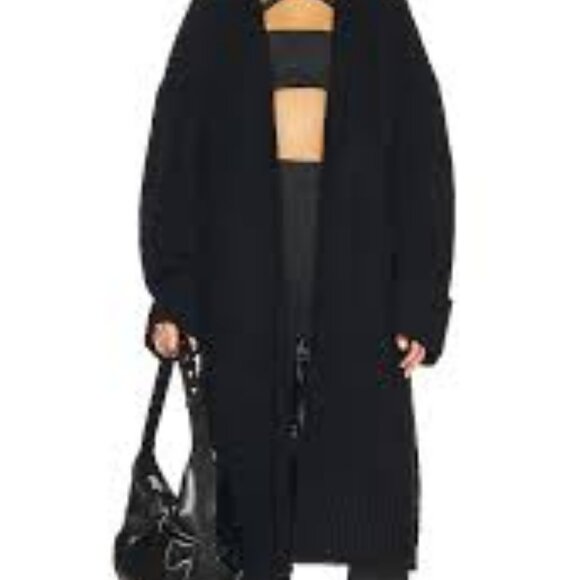 WeWoreWhat Coatigan Black Ribbed Knit Long Line Duster Size M/L - Picture 3 of 8